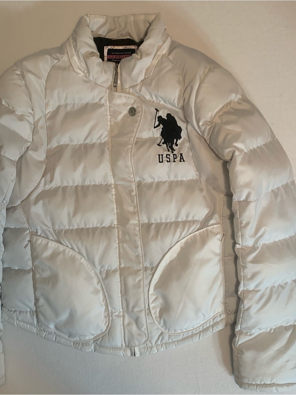 U.S. Polo Assn White Quilted Puffer Jacket Girls Size XL Big Pony